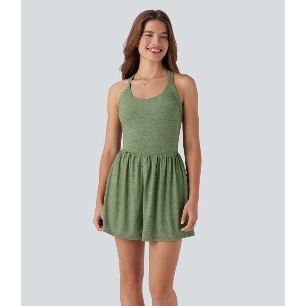 Halara Easy Peezy Back Twist Active Romper Green Large